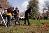 First Lady, Michelle Obama breaking ground for the White House organic garden